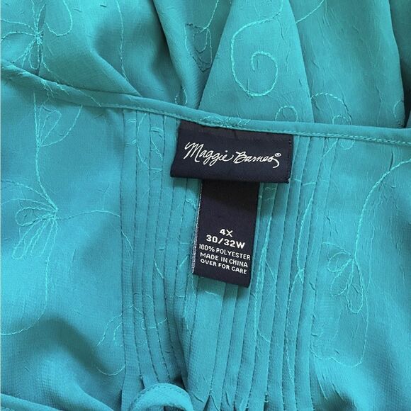 Maggie Barnes Plus Size Woman's Blouse Size 4X Green Beaded Embroidered - Picture 10 of 11